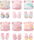 Geyoga 12 Pieces Newborn Hat Mittens Gloves Set Baby Boys Girls Cotton Baby Beanie for 0-12 Months