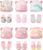 Geyoga 12 Pieces Newborn Hat Mittens Gloves Set Baby Boys Girls Cotton Baby Beanie for 0-12 Months