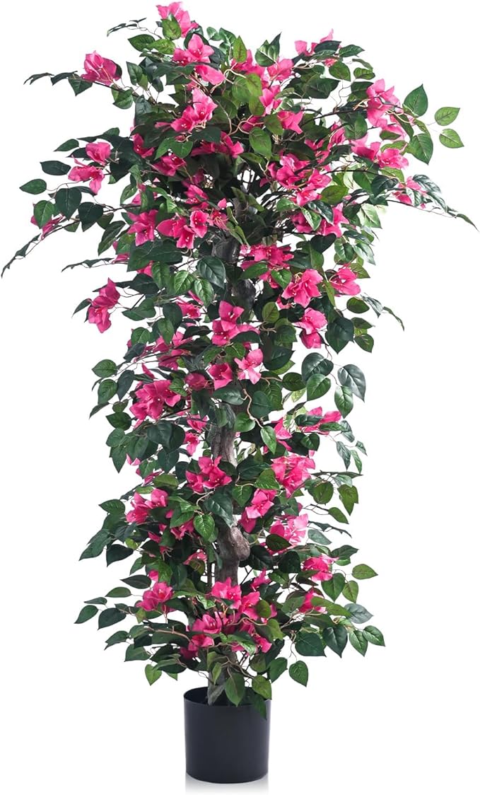 Artificial Bougainvillea Tree -5FT Faux Bougainvillea Tree with Realistic Flowers, Tall Fake Flower Tree for Indoor or Outdoor Decor, Silk Floral Plant for Living Room, Porch, Garden (Pink)