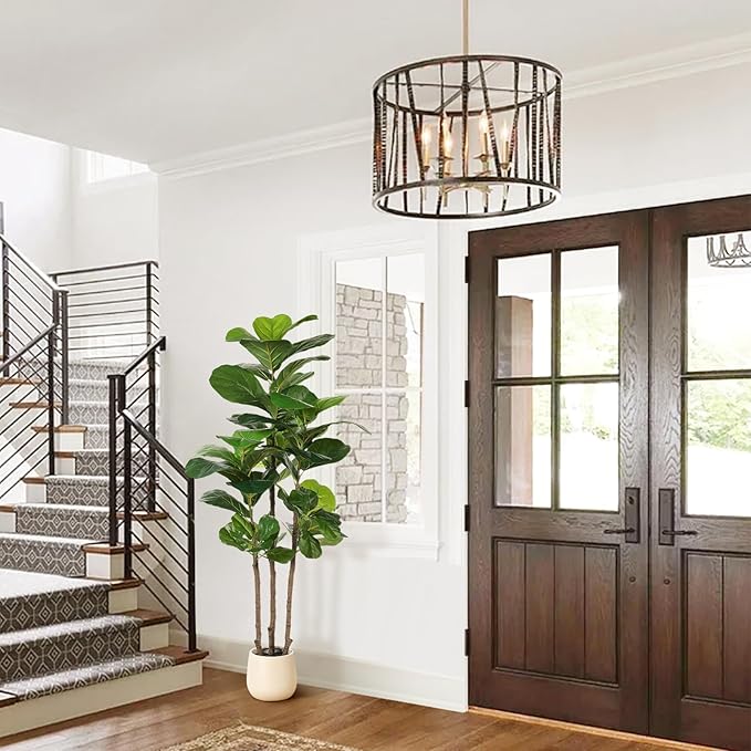 Realead Fiddle Leaf Fig Tree Artificial - 5ft Faux Fiddle Leaf Fig Tree with White Planter - Large Fig Tree Artificial with Natural Wood Trunk and Lifelike Leaves for Home Living Room Indoor Decor