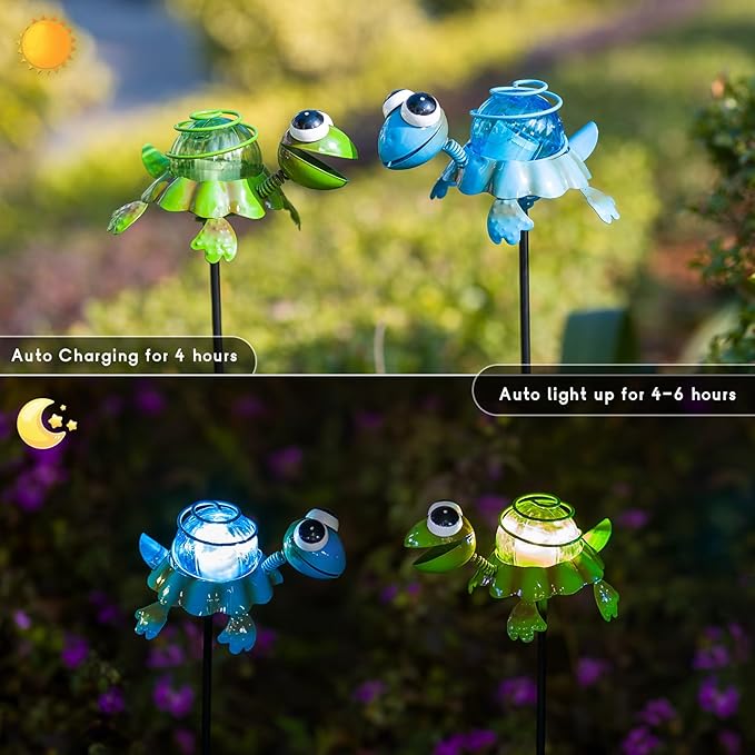 Turtle Solar Garden Lights, 25" H Waterproof Decorative Solar Stake Light, 2 Pcs Outdoor Statues Figurine Lights for Spring Garden Lawn Patio Yard Decoration