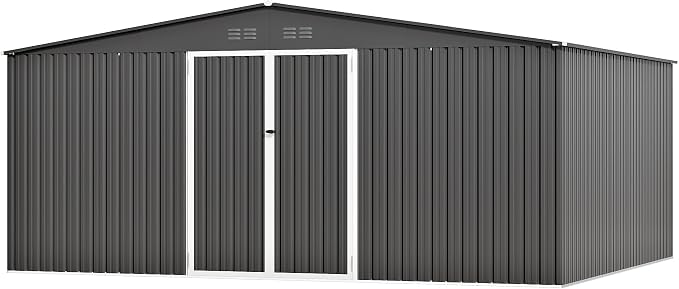 14 x 12FT Sheds & Outdoor Storage, Dark Grey Metal Waterproof Storage Shed with Door and Lock Outdoor Shed,All-Weather Shelter for Bike, Gardening Tools, Lawn Mowers