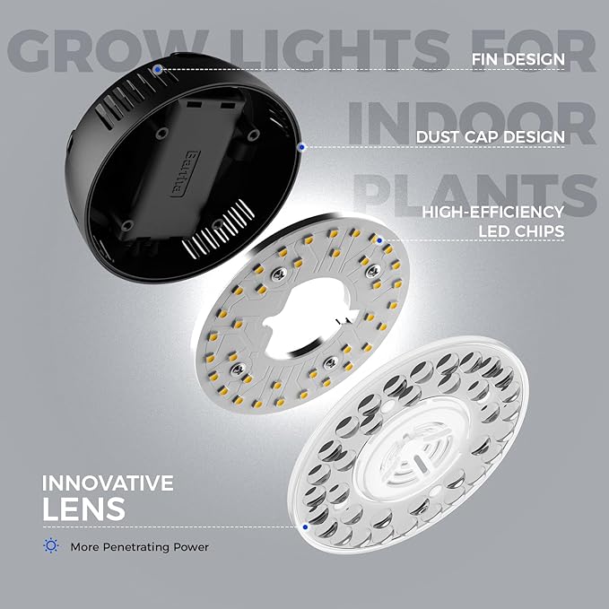 Barrina Orbgrow OG09 Puck LED Grow Light, 5000K 9W(135 Watt Equiv), Plant Lights for Indoor Plants Full Spectrum, Magnetic & Linkable, Small Grow lamp, Perfect for Plant Shelf, 1 Pack, Black