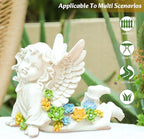 Solar Cherub Angel Outdoor Garden Decor Statues - 7 inches Baby Angel Figurines Outdoor Sculptures with Succulent, Garden Statues for Outside, Patio, Balcony, Lawn Ornaments or Housewarming Gift