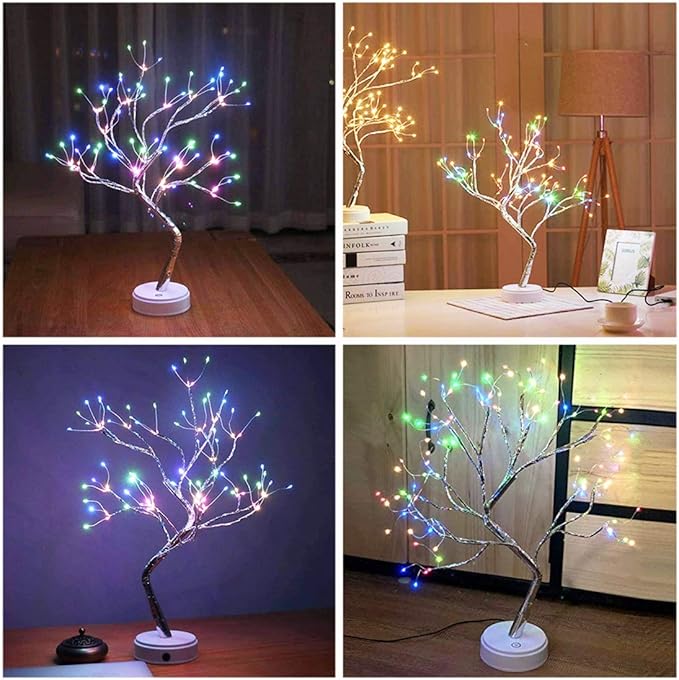 PXBNIUYA 20" 108 LED Tabletop Bonsai Tree Light, Sparkly Fairy Spirit Tree Lights, Battery/USB Operated, DIY Artificial Tree Lamp for Bedroom Desktop Christmas Indoor Decoration Lights (Colorful)