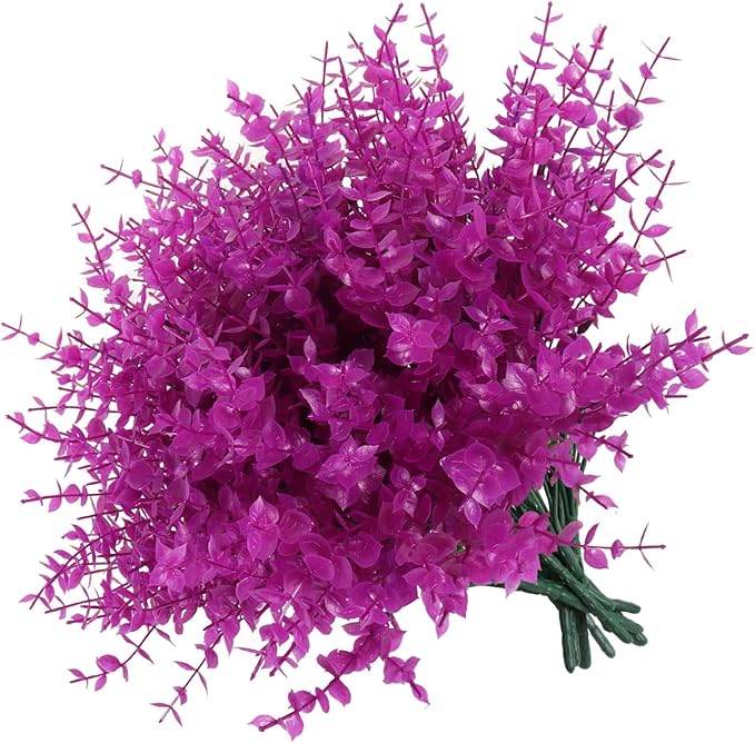 RECUTMS 12 Branches Fake Outdoor UV Resistant Plants Artificial Boxwood Plants Fake Flowers for Outdoor Faux Plastic Greenery Shrubs for Spring Garden Patio Window Box Home Decor(Pure Fuchsia)