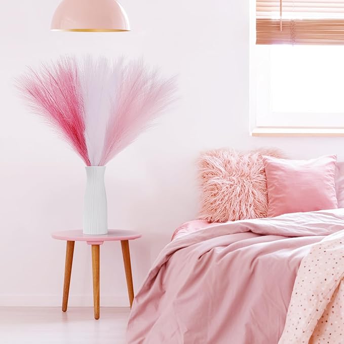 SeptCat 30 Pcs Pink White Pampas Grass Decor: 21.7" Fluffy Faux Small Pampas Grass Artificial Flower Vase Filler for Home Wedding Living Room Wall Party Decoration