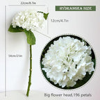 Buart 3PCS Long Stem Big Size Flowers Artificial Silk Hydrangea Lifelike Flowers Real Touch White Artificial Flowers Wedding Shower Bride Bouquets Office Living Room Table Decorations (21 Inch)
