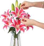 GarveeLife Artificial Tiger Lily Flowers with Vase, Real Touch Easter Lily Faux Flowers for Home Table Centerpieces Wedding Baby Shower Birthday Party Decoration, UV Resistant, 3 Stems with 6 Flowers