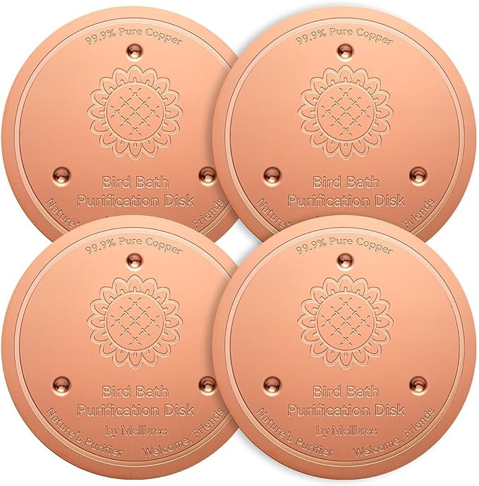 Mellbree 4-Pack Bird Bath Copper Disc, 0.6mm Reinforced 99.99% Pure Copper Cleaning Disk with Triple-Point Support for Physical Safe Clean Water All-Season (Sunflower)