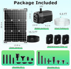 POPOSOAP Solar Fountain Pump, 45W Solar Pond Pump Kit with 340GPH Flow Rate Adjustable, PVC Tubing Solar Powered Water Pump for Outdoor Fountains, Garden, Ponds, Pools, Fish Tank, Backyard P145H