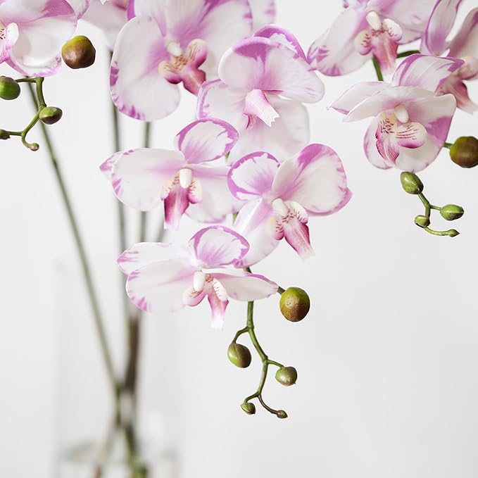 DUYONE 35 Inch Artificial Butterfly Orchid Flowers 4 Pcs softTouch Orchid Fake Phalaenopsis Flowers Stem Plants for Wedding Home Decoration (Light Purple 4pcs)