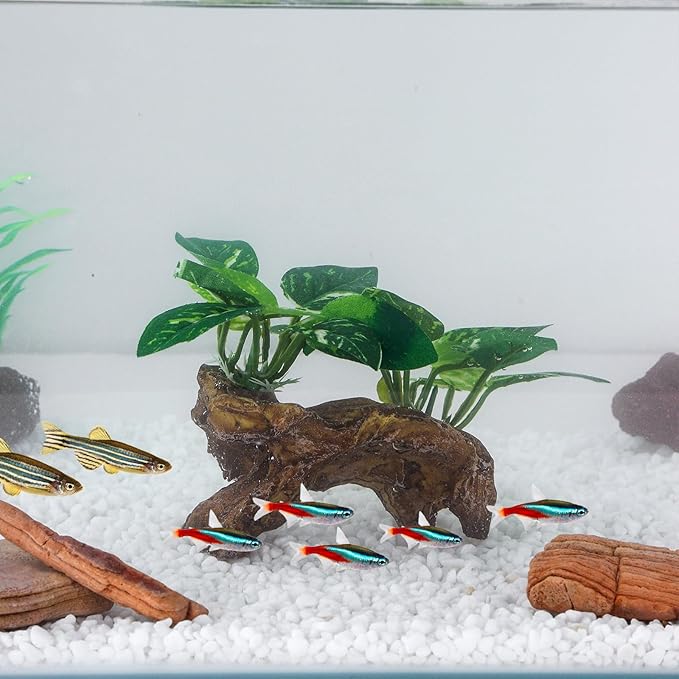 2 Pack Artificial Aquarium Ornaments Silk Leaf Betta Fish Tank Decoration Driftwood Cave Decor for Reptiles Plants Driftwood Accessories