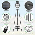 MXwcy 2-in-1 Solar Lights Outdoor with Plant Stand, Waterproof Vintage Solar Floor Lamp & Metal Planter Holder, Tall Geometric Lantern Tripod for Patio, Garden, Yard, Porch Decor (2 Pack)