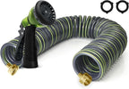 Coil Hose 50FT EVA Coil Garden Hose With 3/4'' Brass Connector Coiled Water Hose Lightweight And No Kink Includes 7 Patterns Spray Nozzle For Outdoors Lawn Watering Car Washing