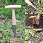 Hand Dibber Stainless Steel Sow Dibbler with Wooden Handle Garden Hole Punch Dibbler Tool for Planting Flowers Tulips, Transplanting Plants,Transplanting Seedling (Garden Dibbler)