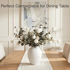 White Artificial Flowers & Greenery With Vase, Faux Floral Arrangement Centerpiece for Dining Table, Realistic Silk Flowers With Modern Vase for Kitchen, Living Room, Bedroom, Entryway & Bathroom