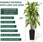 Artificial Dracaena Tree 5FT, Fake Plants with Black Tall Planter - Fake Tree Tall Faux Plants Indoor Floor Plant with Moss - Artificial Plants Indoor for Office Living Room Home Decor