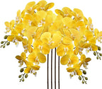 4 Pcs Artificial Orchid Flowers 9 Large Heads of Real Touch Vivid Phalaenopsis Orchid Flower Stem 31.5'' Tall, Artificial Flowers Branches for Home Decor, Office House Decor-Yellow Phalaenopsis
