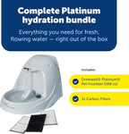 PetSafe Drinkwell Platinum Cat Water Fountain - Pet Fountain for All Pet Sizes, Encourages More Drinking, Includes Extra 3-Pack Replacement Carbon Filters, Indoor Use, Grey (168 oz/5L)