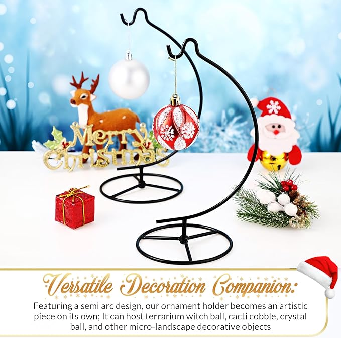 Baderke 2 Pack Ornament Display Stand, 10.43" Height Ornament Hanger, Air Plant Holder Terrariums Hanging Stand Crystal Ball Hanging Hook for Christmas Wedding Home Office Decoration(Black)