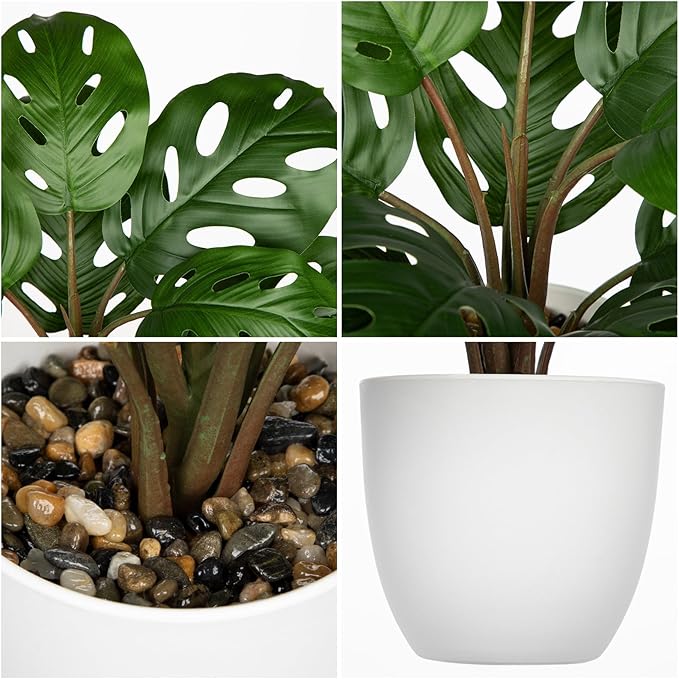 Hollyone Artificial Monstera Plant Faux Monstera Plant Potted Fake Tropical Plants Potted for Indoor Outdoor Home Desk Office Garden Farmhouse Decoration