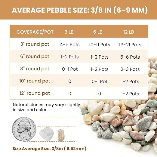 3/8 Inch Decorative Pebbles, River Rocks for Indoor Plants, Succulents, Planters, Vases, Fish Tank, Aquarium Gravel & Landscaping, Mixed Color, 3LB