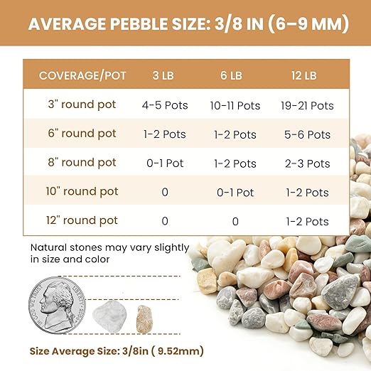 3/8 Inch Polished Decorative Pebbles, River Rocks for Indoor Plants, Succulents, Planters, Vases, Fish Tank, Aquarium Gravel & Landscaping, Mixed Color, 12LB