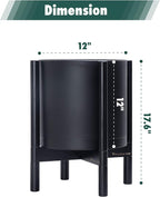 D'vine Dev Planter Pot with Stand - 12 Inch Plastic Cylinder Flower Pot with Wood Planter Holder for Indoor, Matte Black Pot + Ebony Stand, 55-C-Q-2