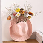 Hanging Wall Planters for Indoor Plants, Wall Vases for Flowers, Ceramic Cowboy Hat Vases for Decor, for Bathroom, Living Room, Office, and Home Decor.Light Pink Medium