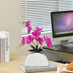 Fake Orchid Plant in White Rainbow Pot, Artificial Silk Phalaenopsis Orchid Flowers for Home Décor, Table Centerpiece, Office Desk (Fuchsia)