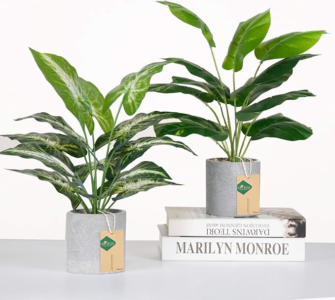 Der Rose 2 Pack Fake Plants Artificial Tropical Faux Plants Indoor for Office Desk Home Sage Green Decor