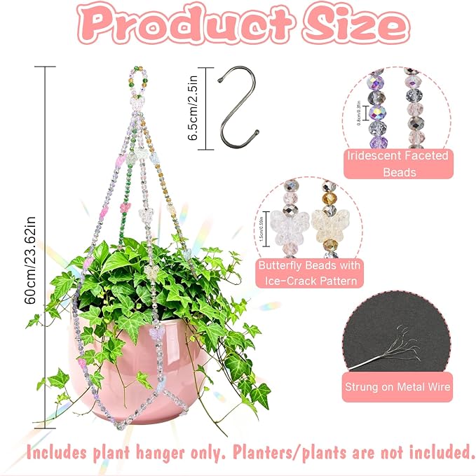 23" Macrame Plant Hanger | Butterfly Suncatcher Hanging Plant Holder with Hook,4–16 Inch Pots for Indoor Outdoor,Ideal Gift for Plant Lovers