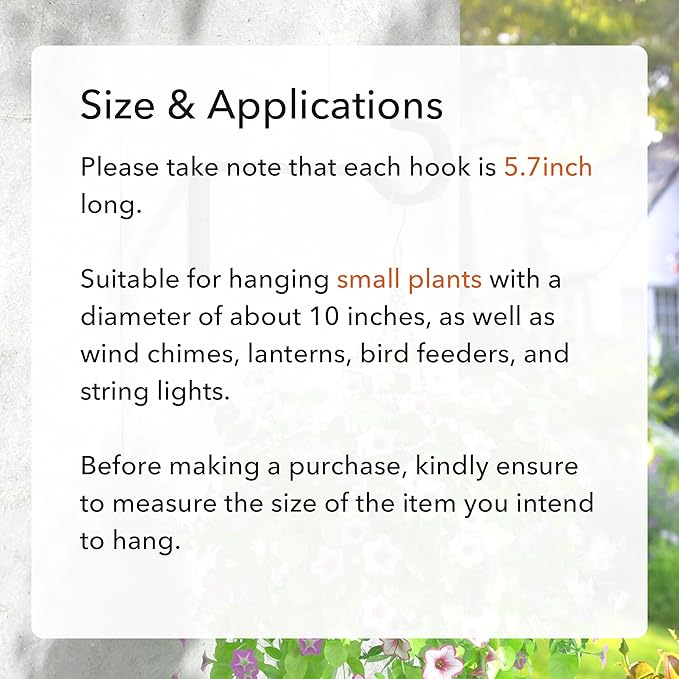 5.7 Inch 2 Pack Plant Hooks for Wall, Heavy Duty Plant Hangers Outdoor, Hold 35lb Iron Plant Hanger Bracket for Hanging Bird Feeder, Wind Chimes, Baskets, Lantern, Hanging Planter Hooks, Metal - Black