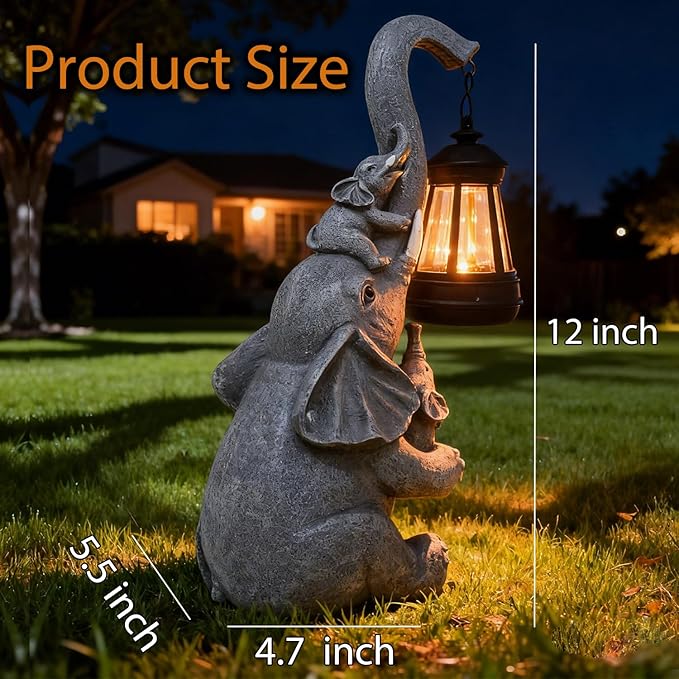 Solar Garden Outdoor Statues Lights Elephant Garden Sculptures Birthday Housewarming Gifts for Women Mom Grandma for Patio Yard Lawn Backyard Decorations