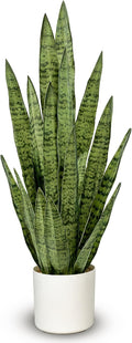 Fake Snake Plant, 35" Artificial Potted Plant with White Pot, Realistic Faux Plant for Home Decor, Low Maintenance No Watering Needed for Desk Corner Office & Pet Areas (Green 35in)