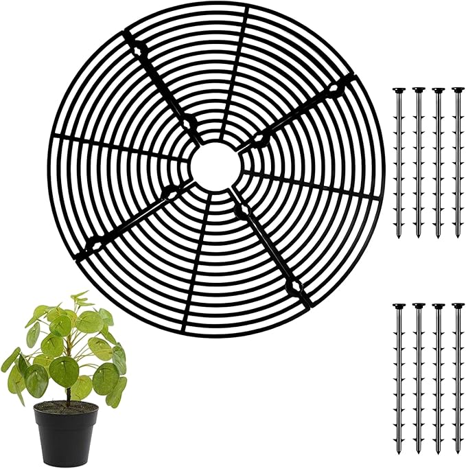 11.8 Inch Plant Pot Cover,Durable Cat & Dog Digging Stopper with Deep Stakes,Adjustable Soil Guard Grid for Indoor & Outdoor Flower Pots,Black Animal Protector