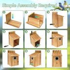 2 Pack Bird Houses for Outside - Cedar Bluebird Houses with Metal Predator Guard, Birdhouse for Wren Bluebirds Finches Swallows, Carbonized Wooden (Assembly Required)