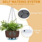SUNNYPARK 2 Packs Hanging Planters Basket for Outdoor Plants, Solar Powered Self Watering White Round Plastic Flower Pots with Drainer for Balcony Patio Garden Outdoor Decoration