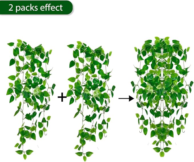 Freyalife Fake Hanging Plants for Room Decor, Artificial Ivy vines Greenery Leaves Garlands for Home Aesthetic living Bedroom kitchen Office Wall patio Bookshelf, Indoor,Outdoor decorations(No Basket)