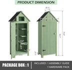 Outvita Outdoor Storage Cabinet, 70in Wooden Vertical Garden Tools Shed, Patio Storage Organizer with Latch & Waterproof Roof for Yard Deck Lawn Farmland Equipment(Green)