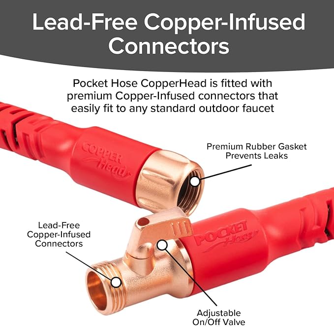 Pocket Hose 75 FT Copper Head Expandable Garden Hose with Pocket Pivot, No Tangles, AS SEEN ON TV, 360° Swivel, Tri-Tex Tubing, Force Field Jacket, Lead-Free, No-Kink, Anti-Burst w/APT