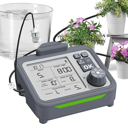 RAINPOINT Large Display Automatic Plant Waterer Indoor for Pot Plants,Cycle & Soak Mode Vacation Self Watering Drip Irrigation System Device Kit Office Patio Greenhouse Grow Tent Water 10-15 Plants