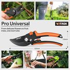 VOTREK® Pruning Shears, [Patented Stepless Handle Opening] - Garden Clippers with Ultra-Sharp SK5 Steel for Weak Hand, Bonsai Scissor Universal Fit for All Hand Sizes, Effortlessly Cut 1-Inch Branches