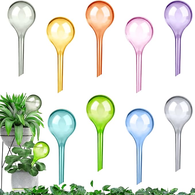 Droutti 9 Pcs Plant Watering Globes Colored Self Watering Globes Automatic Watering Bulbs Plastic Plant Water Globes Drip Irrigation Device for Indoor Outdoor Plants (13×5 cm)