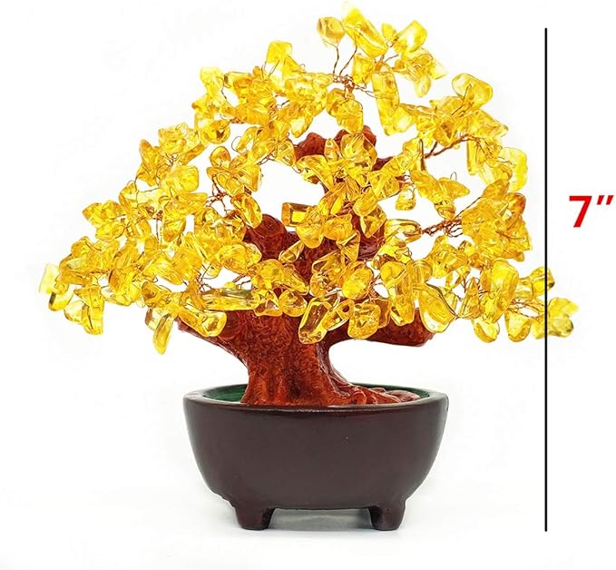 Colorsheng 7 Inch Quartz Crystal Money Tree Bonsai Feng Shui Gem Decoration for Wealth and Luck (Yellow)