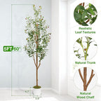 5FT Artificial Olive Tree - Indoor Tall Faux Olive Trees with Planter&Basket, Large Fake Olive Silk Tree Realistic Olive Plants with Branches and Fruits for Home Decor Office Living Room