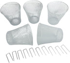 5 Metal Plant Covers with Anchoring Stakes Outdoor Shields for Vegetables, Flowers, and Potted Plants (White)