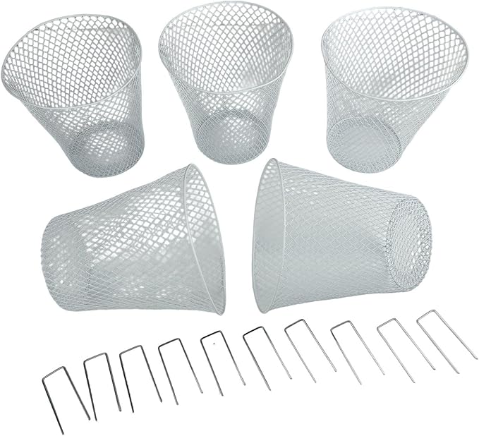 5 Metal Plant Covers with Anchoring Stakes Outdoor Shields for Vegetables, Flowers, and Potted Plants (White)