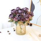 Faux Flowers in Vase, Fake Flowers in Vase 21 Pcs Faux Peony Flowers, Artificial Flowers for Home Decor, Indoor Centerpiece for Living Room & Dining Table - Purple Red
